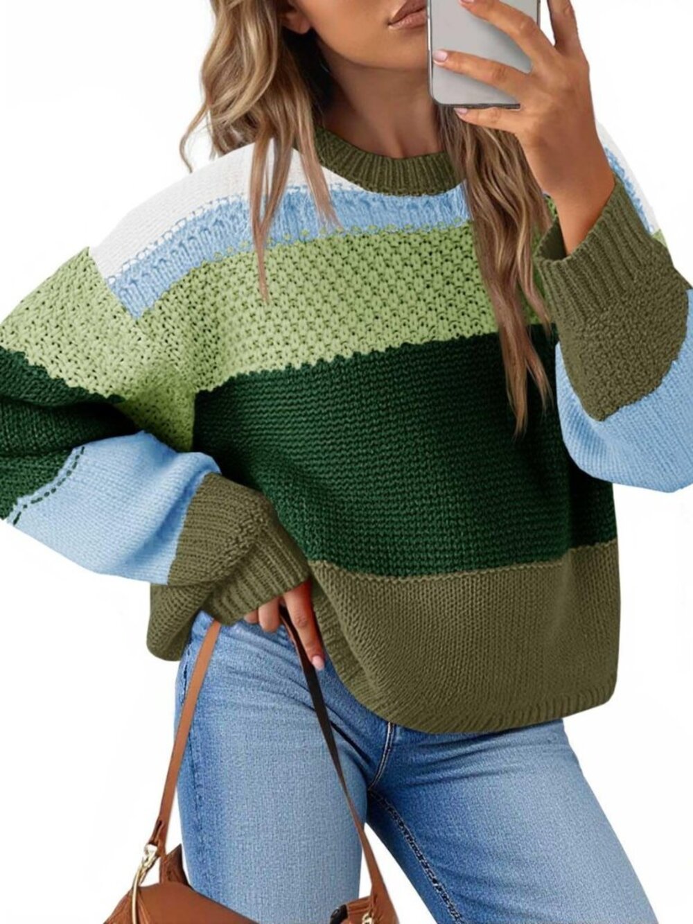 Womens Color Block Cropped Sweaters 2026 Winter Trendy Casual Oversized Y2k